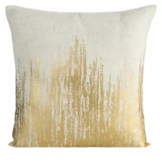 Poszewka na poduszkę 45x45 cm z dodatkiem lnu naturalno, złota z błyszczącym nadrukiem IMANI