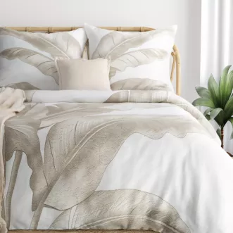 Pościel 140x200 cm komplet 2 częściowy satyna bawełniana kolor ciemnobeżowy, jasnokremowy zdobiony motywem roślinnym SPRING 102