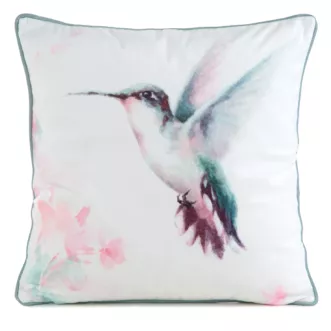 Poszewka na poduszkę 45x45 cm welwetowa, kremowo pudrowa. dwustronna z motywem koliberka VELEVT 138 Eurofirany Premium