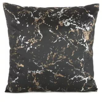 Poszewka na poduszkę 45x45 cm czarna z szenilowej tkaniny z wytłaczanym wzorem roślinnym DORI