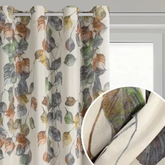 Zasłona naturalno, ruda o naturalnym splocie zdobiona motywem liści 140x250 cm przelotka - NORA