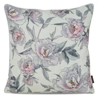 Poszewka na poduszkę 45x45 cm bawełniana z dodatkiem lnu różowo stalowa z nadrukiem i wypustką na brzegach LEN 13