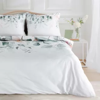 Pościel 220x200 cm komplet 3 częściowy bawełniana kolor biały, zielony z motywem kwiatowym JULIET Eurofirany Premium