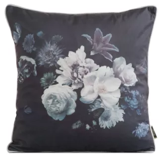 Poszewka na poduszkę 45x45 cm welwetowa, czarno fioletowa, dwustronna z motywem kwiatów VELVET 133 Eurofirany Premium
