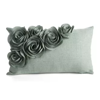 Poszewka na poduszkę 30x50 cm zielona o naturalnym splocie w 3D róże FLORES 7