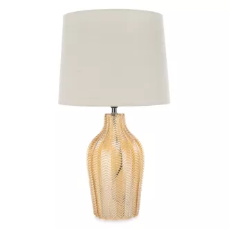 Lampa beżowo-złota z wytłaczaną szklaną podstawą średnica 34x59 cm DEVIN