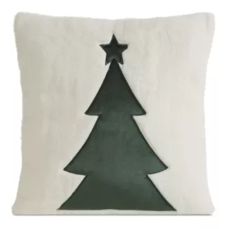 Poszewka na poduszkę 45x45 cm świąteczna z futerka kremowo zielona zdobiona motywem choinki