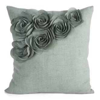 Poszewka na poduszkę 45x45 cm zielona o naturalnym splocie w 3D róże FLORES 7