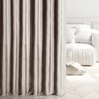 Tkanina zasłonowa miękka welwetowa z połyskiem i poziomym prążkiem