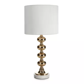 Lampa stołowa do salonu biało, złota DAISY na podstawie z marmuru i metalu z abażurem z matowej tkaniny