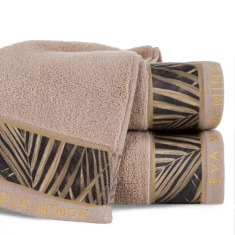 Ręcznik do rąk 30x50 cm bawełniany kolor beżowy,brązowy z designerską bordiurą 500 g/m2 Eva Minge  - kolekcja VULCANO