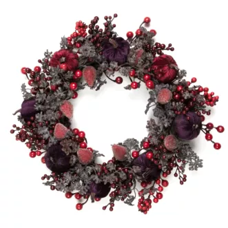 Wianek dekoracyjny bordowy zdobiony aksamitnymi dyniami