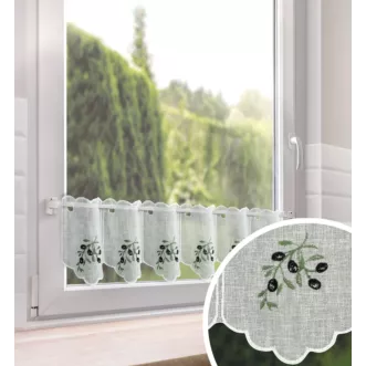 Tkanina firanowa zazdrostka z etaminy zdobiona haftem oliwek