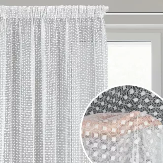 Firana biała z drobnym wzorem geometrycznym 140x270 cm taśma ALAYA