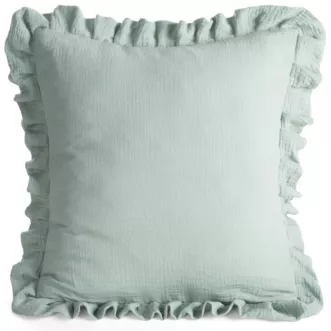 Poszewka na poduszkę 45x45 cm muślinowa z ozdobną falbanką na brzegach szałwiowa MUŚLIN 1