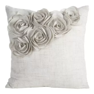 Poszewka na poduszkę 45x45 cm beżowa o naturalnym splocie w 3D róże FLORES 7