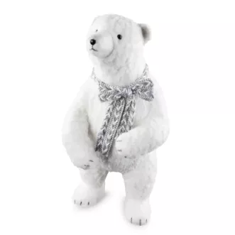 Duża figurka świąteczna dekoracyjna NIEDŹWIEDZ w plecionym szaliku z lśniącymi drobinkami