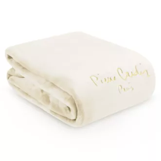Koc 160x220 cm kremowy o wysokiej gramaturze z haftowanym logo CLARA Pierre Cardin