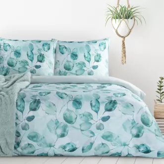 Pościel 140x200 cm komplet 2 częściowy kolor miętowy, ciemnomiętowy z motywem liści VERANO 5 design 91