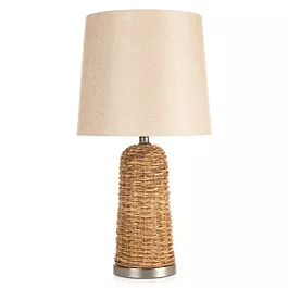Lampa stołowa do kuchni beżowa, jasnobrązowa ARLO w stylu boho z plecionej podstawy i matowego abażuru