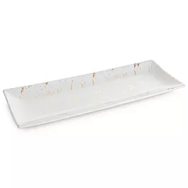 Patera ceramiczna  dekoracyjna biało-złota zdobiona przecieranym wzorem 38x14x4 cm ARIELA 2