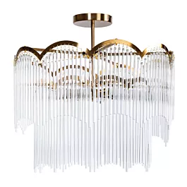 Lampa wisząca do salonu biało, złota zdobiona zwisającymi szklanymi sopelkami 60 x 55 cm SALMA