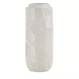 Wazon ceramiczny kremowy dekoracyjny  z wytłaczanym wzorem średnica 12x30 cm ROMINA  - kolekcja SEA SUMMER