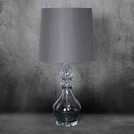 Lampa stołowa do pokoju stalowa na podstawie ze szkła z abażurem z matowej tkaniny 32 x 76 cm TIANA