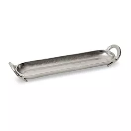 Patera metalowa srebrna z uchwytami 10x45x8 cm SARA