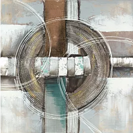 Obraz abstrakcja beżowo, turkusowy ręcznie malowany na pł&oacute;tnie 80x80 cm GEO