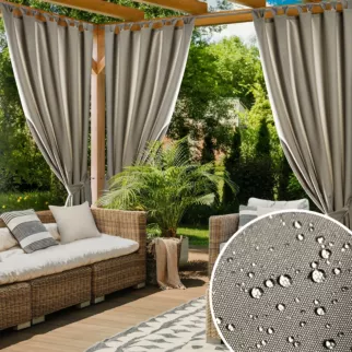 Zasłona beżowa z wodoodpornej tkaniny idealna do ogrodu i na taras 155x200 cm szelki/rzep - GARDEN