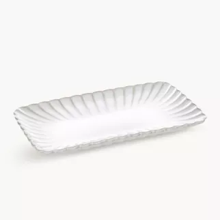 Patera ceramiczna dekoracyjna kremowo-beżowa prostokątna  zdobiona przecieranym wzorem w stylu eko 25x15x3 cm AVRIL