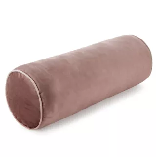 Poduszka dekoracyjna wałek 15 x 45 cm welwetowa ciemnoróżowa zdobiony kontrastującą lamówką GAJA