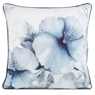 Poszewka na poduszkę 45x45 cm welwetowa, niebisko kremowa, dwustronna z motywem kwiatów VELVET 141 Eurofirany Premium