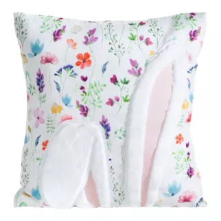 Poszewka na poduszkę 45x45 cm biało, pudrowa z motywem wielkanocnym zdobiona puszystą aplikacją WIOSNA 64