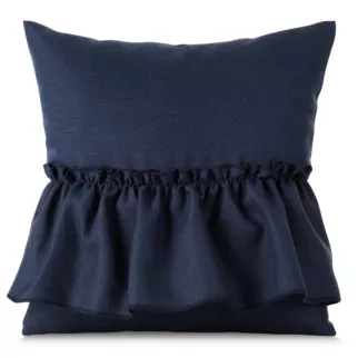 Poszewka na poduszkę 40x40 cm granatowa z falbaną z tkaniny o płóciennym splocie LENA