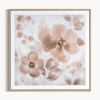 Obraz pudrowo, kremowy nadruk na płótnie w kwiaty 60x60 cm