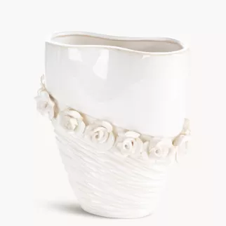 Wazon dekoracyjny kremowy zdobiony kwiatami 3D 18x9x23 cm ELIANA