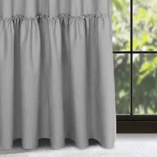 Zasłona srebrna z falbaną z tkaniny o płóciennym splocie 140x230 cm taśma - LENA