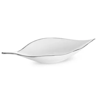 Patera ceramiczna biało-srebrna w kształcie liścia 18x40x7 cm ABBI