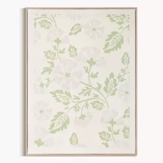 Obraz kremowo, zielony nadruk na płótnie zdobiony drobnymi kwiatami  45x60 cm
