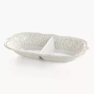 Patera ceramiczna dekoracyjna kremowa z ozdobnym wzorem 24x13x4 cm VENUS - kolekcja FOREST SUMMER