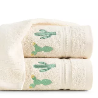 Ręcznik do rąk 30x50 cm bawełniany kolor kremowy aplikacja z kaktusami 450 g/m2 BABY 40