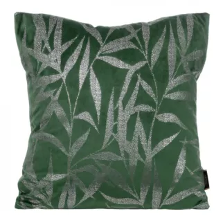 Poszewka na poduszkę 45x45 cm welwetowa kolor ciemnozielony ze złocistym nadrukiem liści BLINK 22