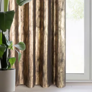 Zasłona welwetowa czarno, szampańska zdobiona lśniącym nadrukiem 140x250 cm przelotka - EMILA