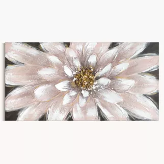 Obraz pudrowo różowy, złoty ręcznie malowany na płótnie z motywem kwiatu 40x80 cm