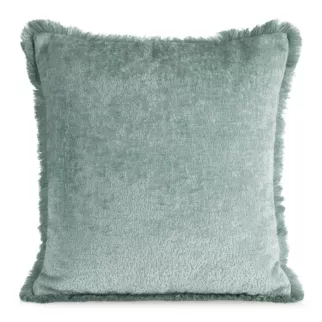 Poszewka na poduszkę 45x45 cm szałwiowa z szenilowej nici zdobiona subtelnymi frędzlami ADIA