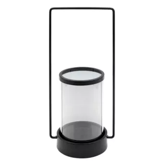 Świecznik czarny dekoracyjny  w kształcie lampionu z rączką WIKI  15x12x32 cm