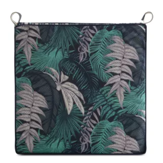 Poduszka na krzesło 42 x 42 x 4 cm wodoodporna granatowo, turkusowa  zdobione motywem botanicznym GARDEN