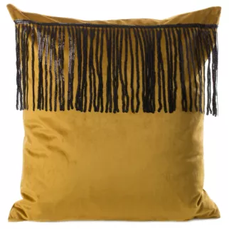 Poszewka na poduszkę 45x45 cm welwetowa miodowa z naszywaną dekoracyjną pasmanterią z cekinami JASPER Eurofirany Premium